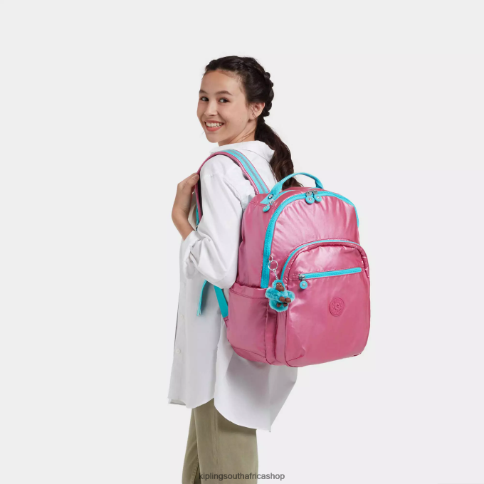 \"Bags\" Seoul Large Metallic 15\" Laptop Backpack 4ZZH459 Kipling Women Fresh Pink Metallic