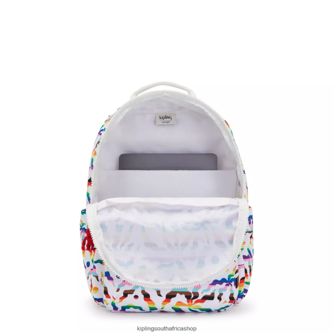 \"Bags\" Seoul Large Printed 15\" Laptop Backpack 4ZZH345 Kipling Women Rainbow Palm