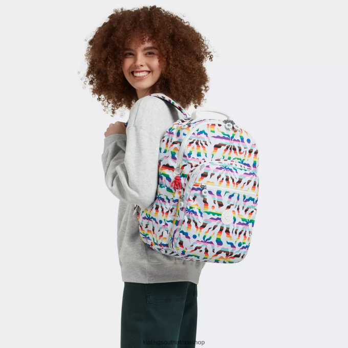 \"Bags\" Seoul Large Printed 15\" Laptop Backpack 4ZZH345 Kipling Women Rainbow Palm
