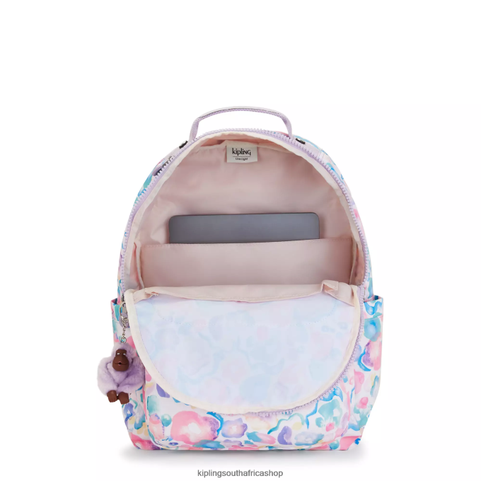 \"Bags\" Seoul Large Printed 15\" Laptop Backpack 4ZZH469 Kipling Women Aqua Flowers