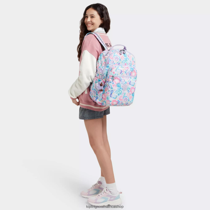 \"Bags\" Seoul Large Printed 15\" Laptop Backpack 4ZZH469 Kipling Women Aqua Flowers