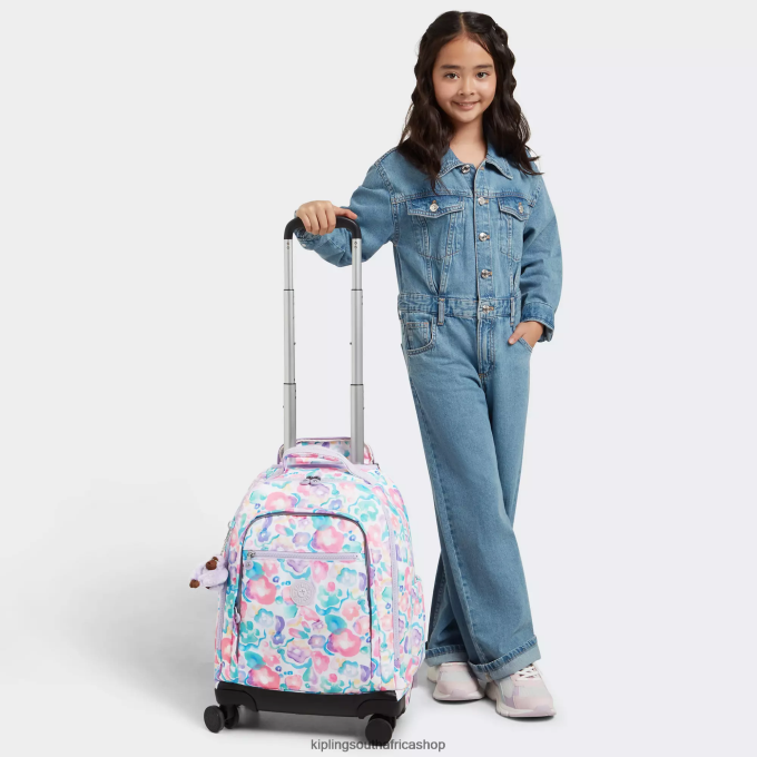 \"Bags\" New Zea 15\" Printed Laptop Rolling Backpack 4ZZH491 Kipling Women Aqua Flowers